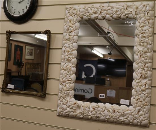A shell applied wall mirror and a fern moulded gilt framed mirror W.56cm and 35cm